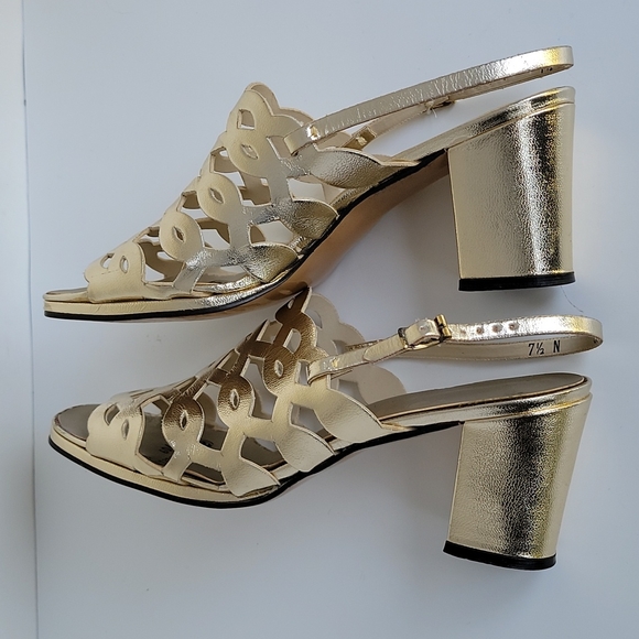 Lifestride Cuscino Vintage Made In USA Vintage Gold Block Heeled Sandals 7.5 N - Picture 4 of 16